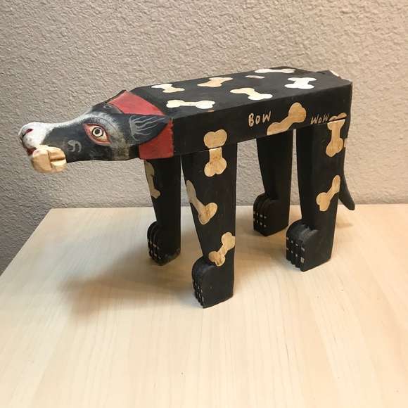 Indonesian Folk Art Carved Wooden Dog Stool. Handmade. Age Unknown.Rare. - Picture 4 of 8